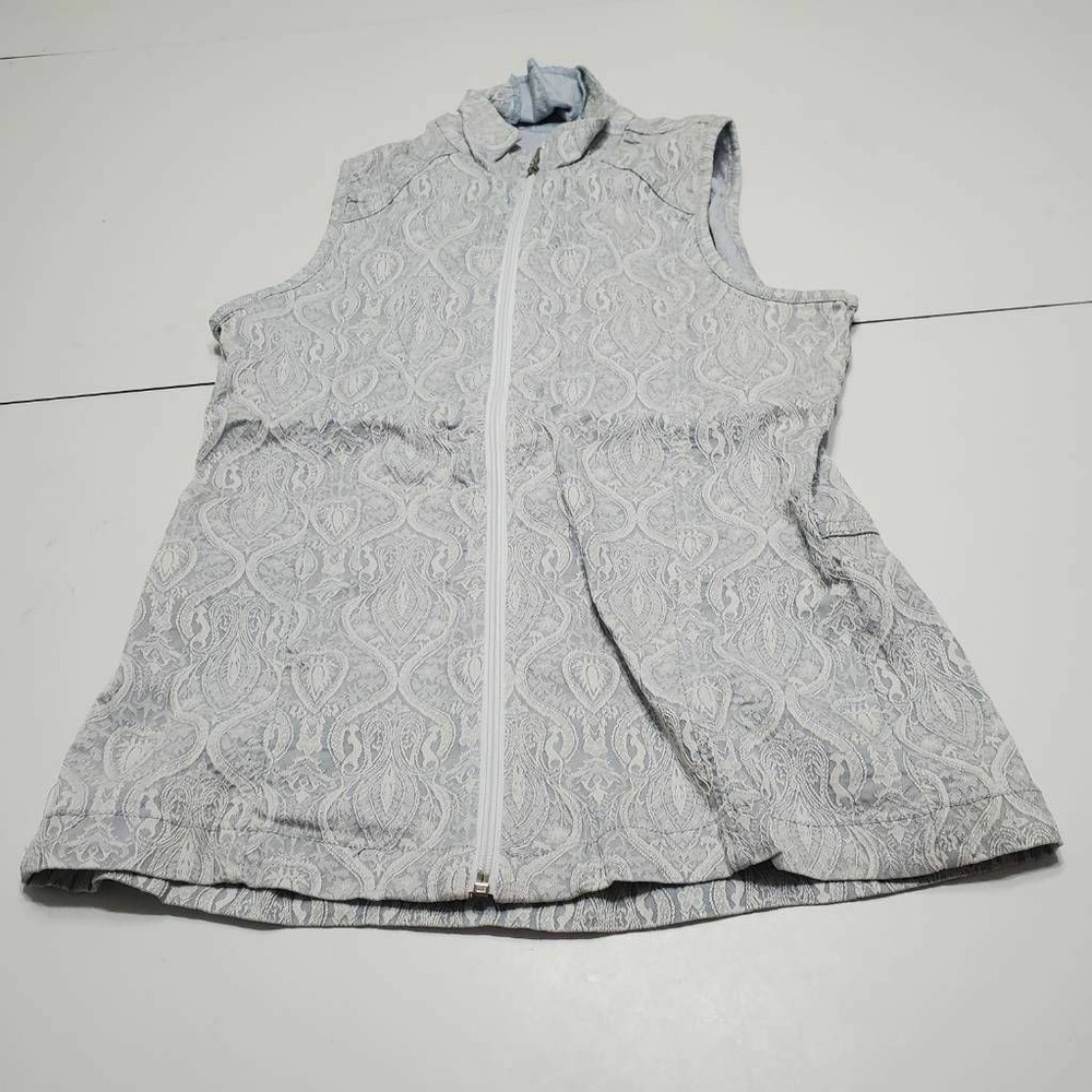 Ethyl Womens Vest Blue Floral Jacquard Full Zip Up Mock Neck Stretch M